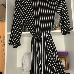 Black dress with white pinstripes